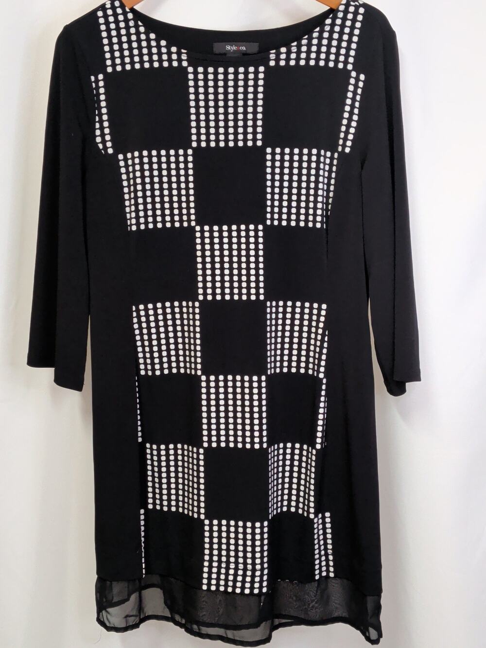 Style & Co. black & white checked & polka dot mod dress, size M